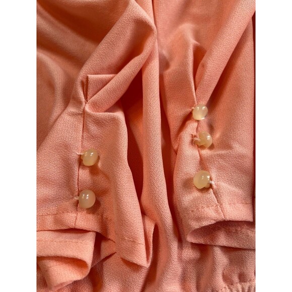 Vintage 80s‎ Peplum Party Dress Peach Pink Short Sleeves Buttons Wedding Retro S - Picture 5 of 14
